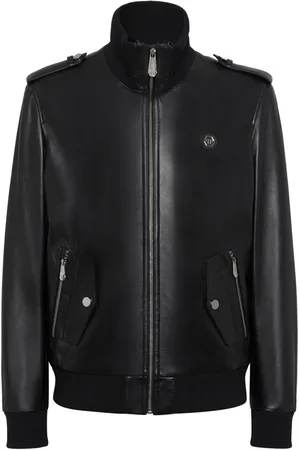 Philipp Plein Lederjacke mit Logo-Applikation