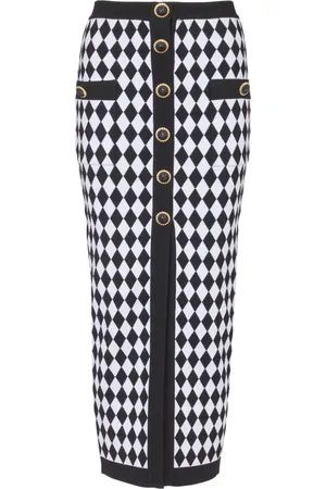 Balmain Gestrickter Midirock mit Intarsienmuster