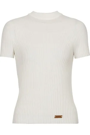 Balmain Geripptes Stricktop mit Logo-Schild