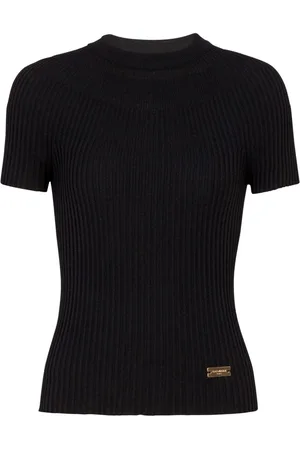 Balmain Geripptes Stricktop mit Logo-Schild