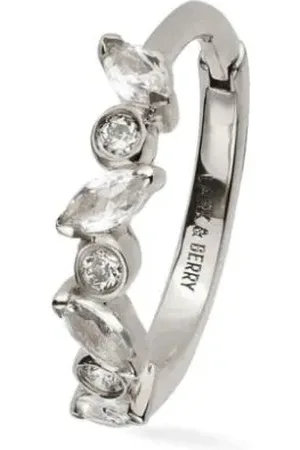 Lark & Berry Große 14kt Veto Weißgoldcreole mit Diamanten und Saphir