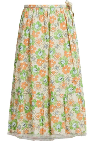 Marni Leinen-Midirock mit Blumen-Print