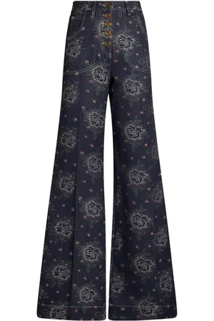 Etro Schlagjeans mit Blumenjacquard