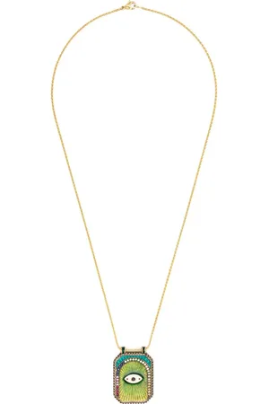 Marie Lichtenberg 18kt Gelbgoldhalskette mit Evil Eye-Anhänger mit Diamanten und Saphiren