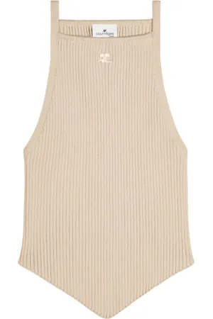 Courrèges Geripptes Oberteil mit Logo-Stickerei