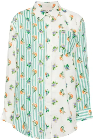 ALÉMAIS Gestreiftes Leinenhemd mit Blumen-Print