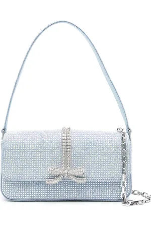 Self-Portrait Denim-Schultertasche mit Strassverzierung