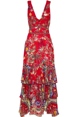 Camilla Geblümtes Maxikleid mit Volants