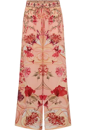Camilla Blossoms and Brushstrokes Seidenhose mit weitem Bein