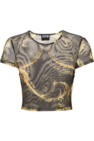 VERSACE Chromo Couture Cropped-T-Shirt aus Mesh