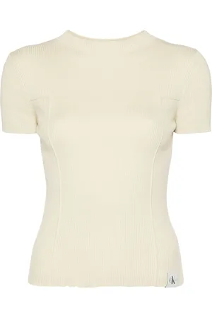 Calvin Klein Geripptes T-Shirt mit Stehkragen