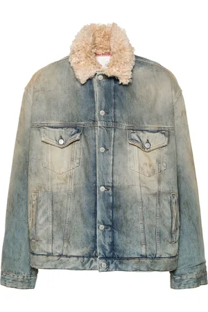 Acne Studios Distressed-Jeansjacke mit Shearling-Kragen