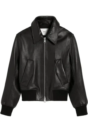 Ami Lederjacke mit Logo-Stickerei