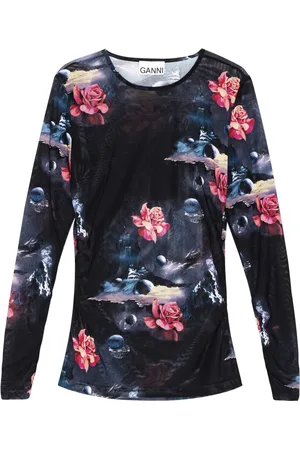 Ganni Semi-transparentes Top mit Blumenmuster