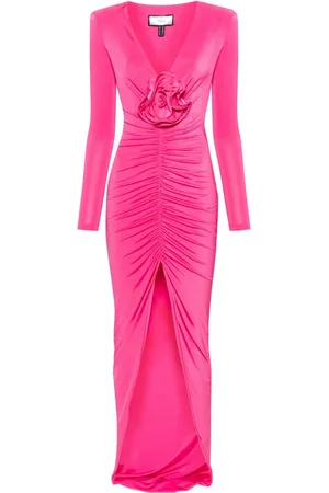 NISSA Satin-Maxikleid mit Blumenapplikation