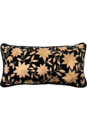 Les-Ottomans X Browns Samtkissen mit Blatt-Stickerei (30cm x 60cm)