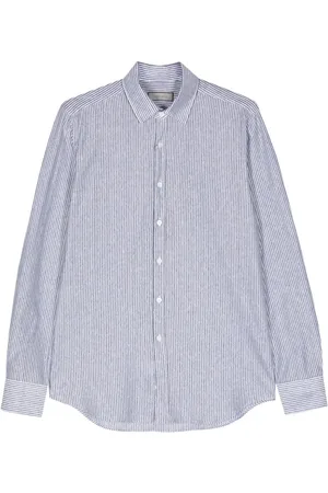 CANALI Gestreiftes Baumwoll-Leinen-Hemd