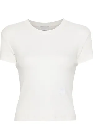Nanushka Geripptes T-Shirt mit Logo-Stickerei