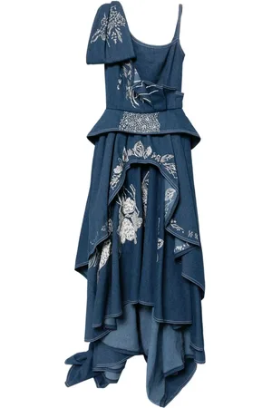 Saiid Kobeisy Denim-Maxikleid mit Blumenstickerei