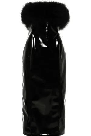 BLUMARINE Lack-Midikleid mit Marabou-Federn