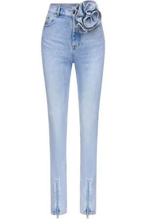 AREA Flower Corsage Jeans mit Reißverschluss am Knöchel