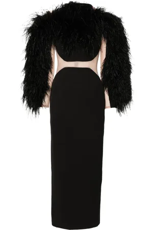 LOULOU Maxikleid mit Federbesatz
