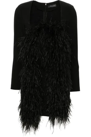 LOULOU Minikleid mit Federbesatz
