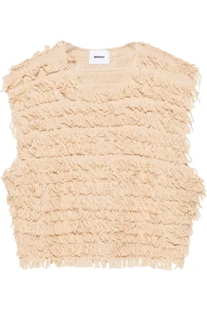 BONSAI Gestricktes Tanktop mit Raffiabast-Fransen