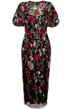Marchesa Notte Tüllkleid mit Blumenstickerei