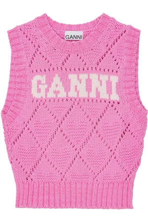 Ganni Strickoberteil mit Intarsien-Logo