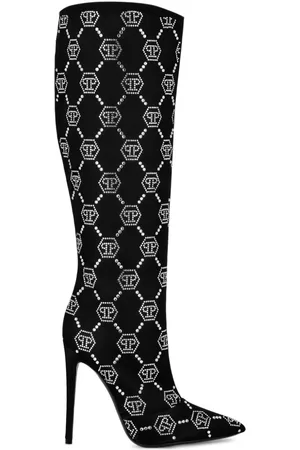 Philipp Plein Satin-Stiefel mit Monogrammmuster 120mm