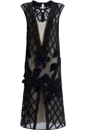 Marni Chiffonkleid mit floralen Applikationen