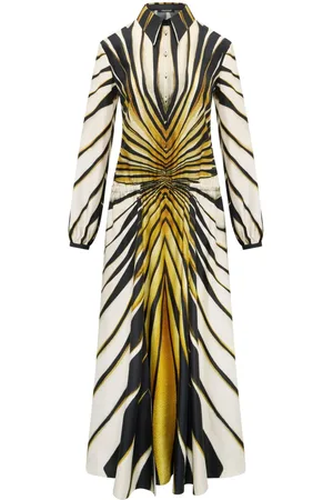 Roberto Cavalli Seiden-Hemdkleid mit Ray of Gold-Print