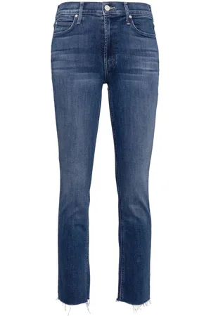 Mother The Mid Rise Dazzler Ankler Fray Straight-Leg-Jeans
