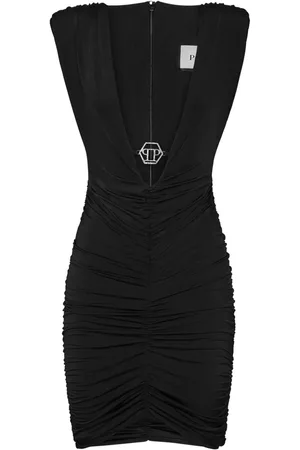 Philipp Plein Gerüschtes Minikleid mit Logo-Schild