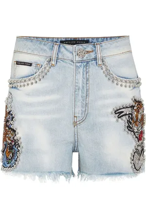 Philipp Plein Tattoo Jeans-Shorts mit Nieten