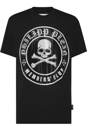 Philipp Plein Kristallverziertes T-Shirt mit Skull&Bones-Print