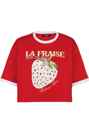 Balmain Cropped-T-Shirt mit Erdbeer-Print