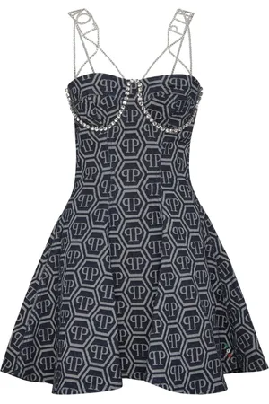 Philipp Plein Denim-Minikleid aus Monogramm-Jacquard