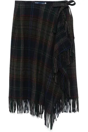 Ralph Lauren Karierter Wickelrock mit Fransenbesatz