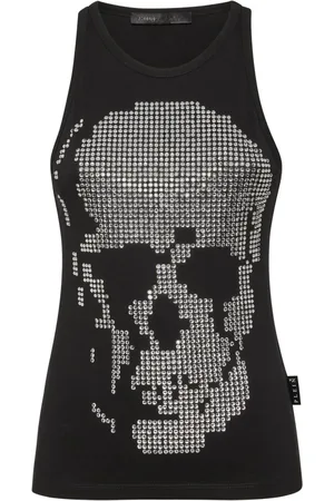 Philipp Plein Geripptes Tanktop mit Totenkopf