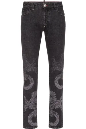 Philipp Plein Straight-Leg-Jeans mit Drachen-Print