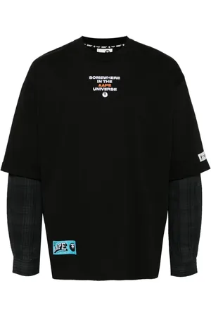 A Bathing Ape Moonface Langarmshirt mit karierten Einsätzen