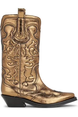 Ganni Cowboystiefel im Metallic-Look
