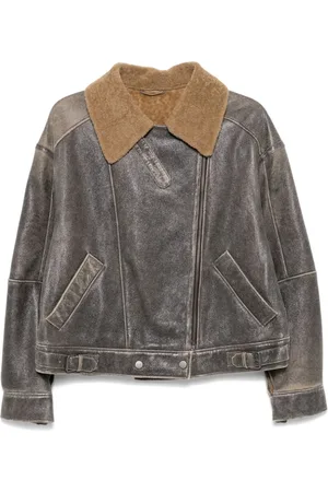 Manokhi Lederjacke mit Shearling-Kragen