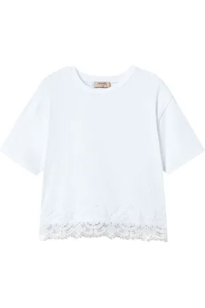 Twin-Set Cropped-T-Shirt mit Makramee-Besatz