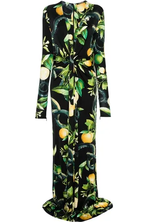 Roberto Cavalli V-Ausschnitt-Kleid mit Zitronen-Print