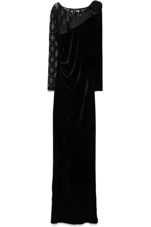 NISSA Langes Samtkleid mit Spitzeneinsatz