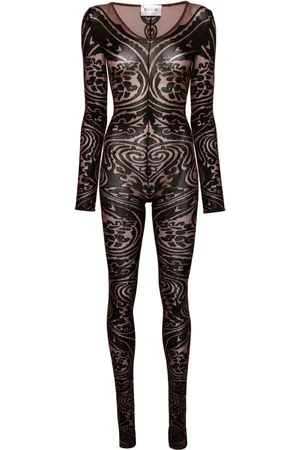 Wolford X ETRO Body Tattoo Catsuit mit V-Ausschnitt