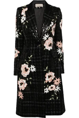 Elie saab Tweed-Mantel mit Stickerei